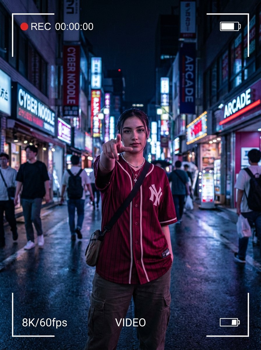 女子将食指向前伸出朝向相机镜头