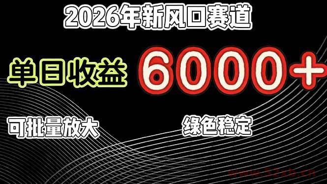（17135期）2026年新风口赛道，当日6000+以上，可批量放大，月收入20万+，长期绿色稳定的项目