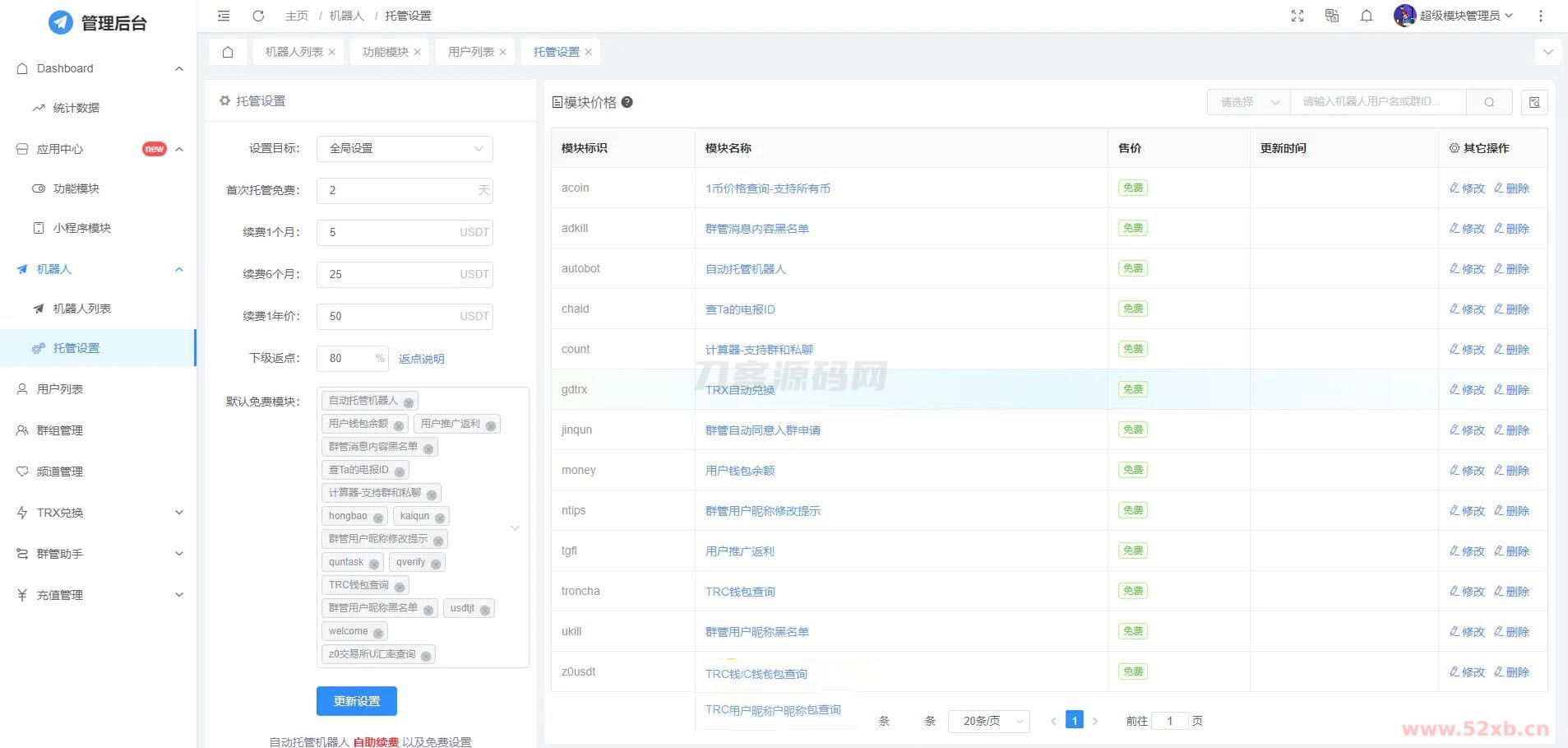 全功能tgbot/Telegram机器人多功能有后台版源码