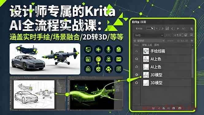（16245期）设计师专属的Krita AI全流程实战课：涵盖实时手绘/场景融合/2D转3D/等等