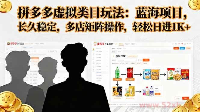 （16236期）拼多多虚拟类目玩法，蓝海项目，长久稳定，多店矩阵操作，轻松日进1K+