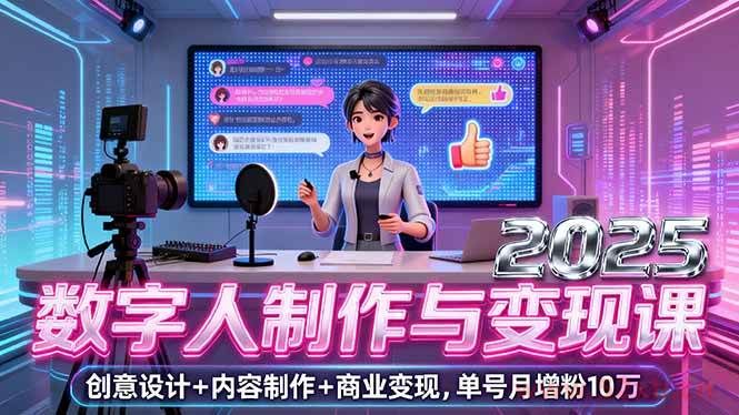 （16032期）2025数字人制作与变现课，创意设计+内容制作+商业变现，单号月增粉10万+