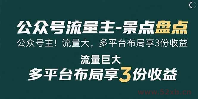 （15553期）公众号流量主-景点盘点 流量巨大 多平台布局享3份收益