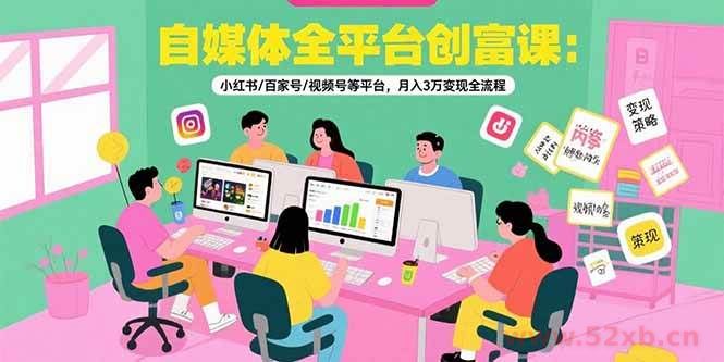 （15479期）自媒体全平台创富课：小红书/百家号/视频号等平台，月入3万变现全流程