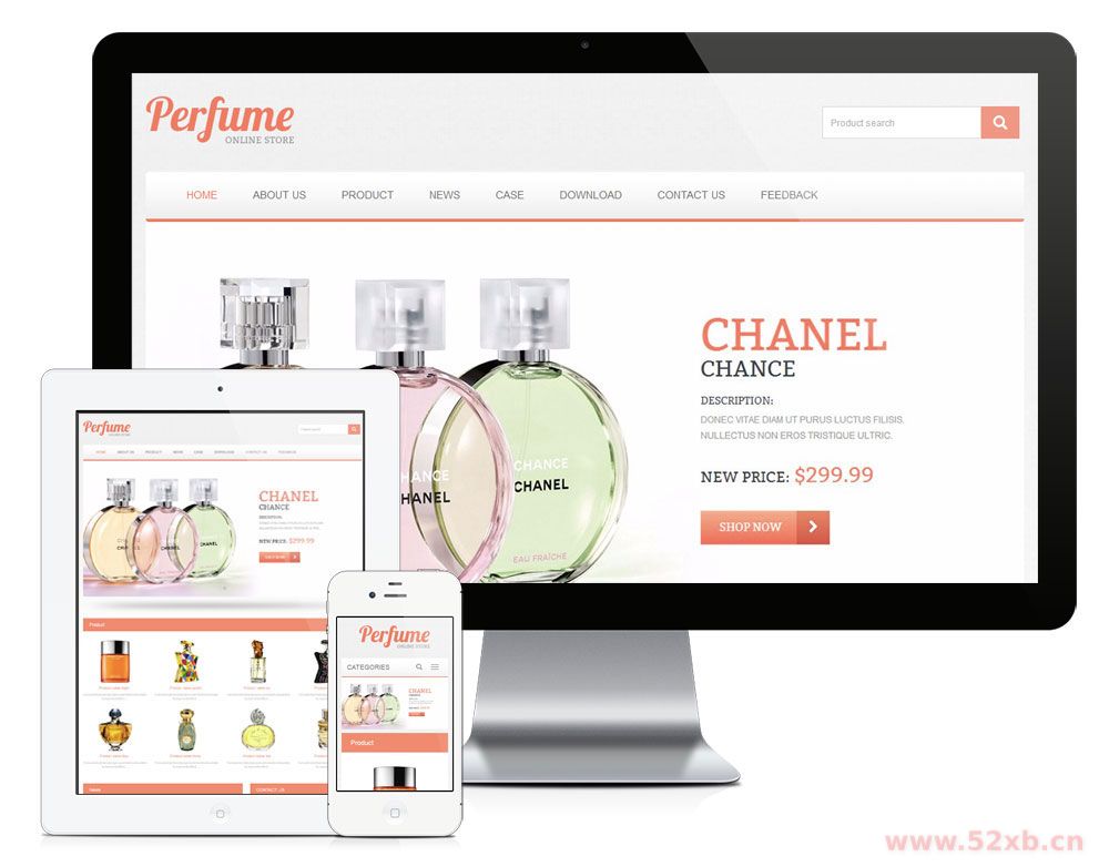易优cms响应式香水外贸企业英文网站模板源码 自适应手机端