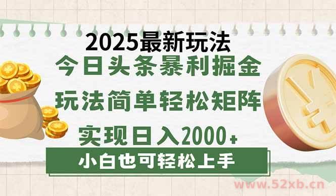 （14120期）今日头条2025最新玩法，思路简单，复制粘贴，轻松实现矩阵日入2000+