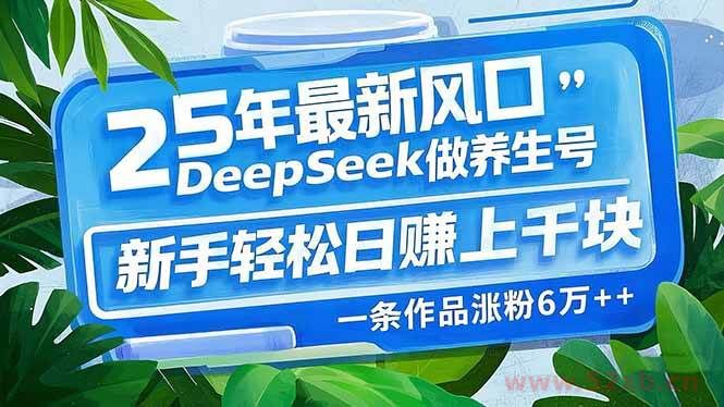 （14341期）25年最新风口，用DeepSeek做养生号，新手轻松日赚上千块，一条作品涨粉…