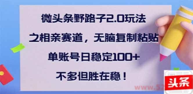 （14334期）微头条野路子2.0玩法之相亲赛道，无脑搬砖复制粘贴，单账号日稳定300+…