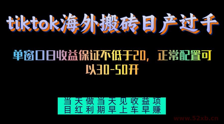 （13079期）tiktok海外搬砖项目单机日产过千当天做当天见收益