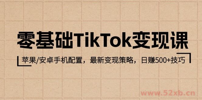 （12723期）零基础TikTok变现课：苹果/安卓手机配置，最新变现策略，日赚500+技巧