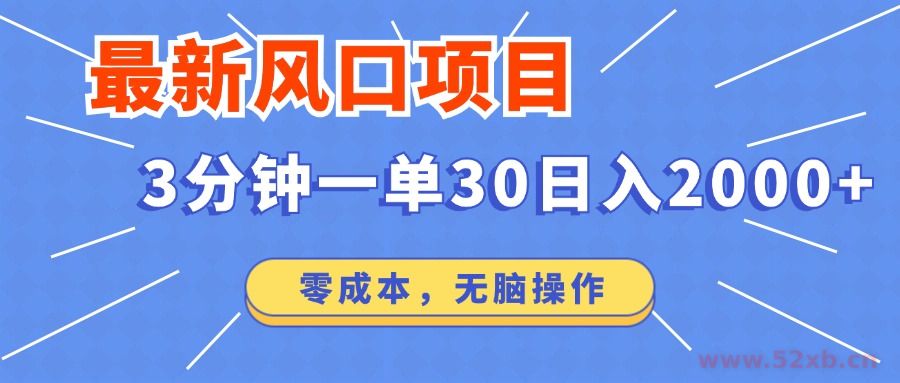 （12272期）最新风口项目操作，3分钟一单30。日入2000左右，零成本，无脑操作。
