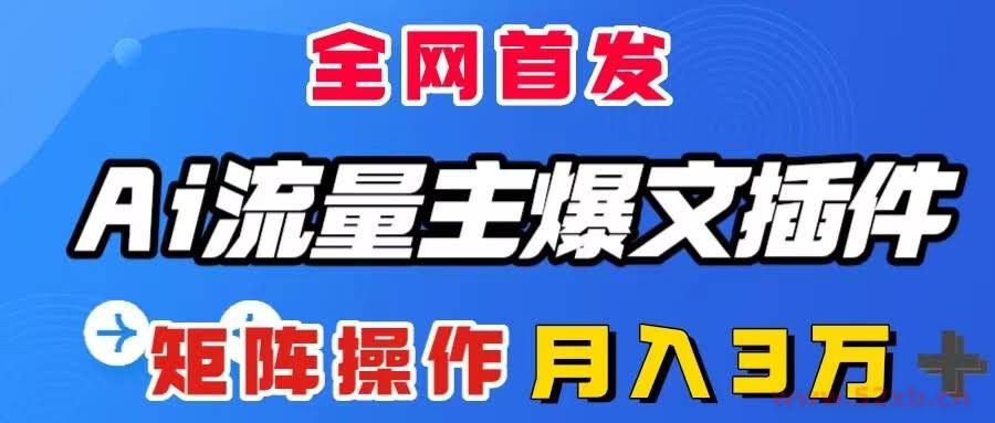 （8328期）AI流量主爆文插件，只需一款插件全自动输出爆文，矩阵操作，月入3W＋