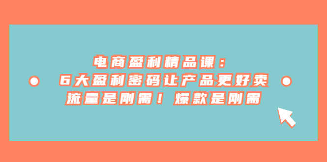 （6954期）电商 盈利精品课：6大盈利 密码让产品更好卖，流量是刚需！爆款是刚需